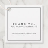 Minimale grijze witte vierkante bruiloft dank u bedankjes labels (Voorkant)