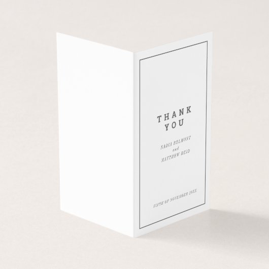 Minimale grijze witte vierkante bruiloft dank u gu kaart (Buitenkant)