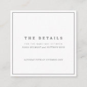 Minimale grijze witte vierkante bruiloft details informatiekaartje (Voorkant)