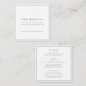 Minimale grijze witte vierkante bruiloft details informatiekaartje (Voorkant / Achterkant)