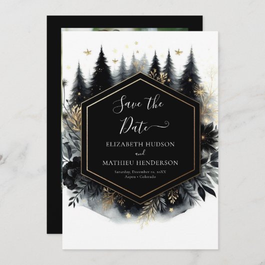 Minimale grillige betoverde bos bruiloft save the date (Voorkant / Achterkant)