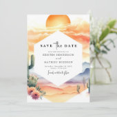 Minimale grillige cactus bruiloft save the date (Staand voorkant)