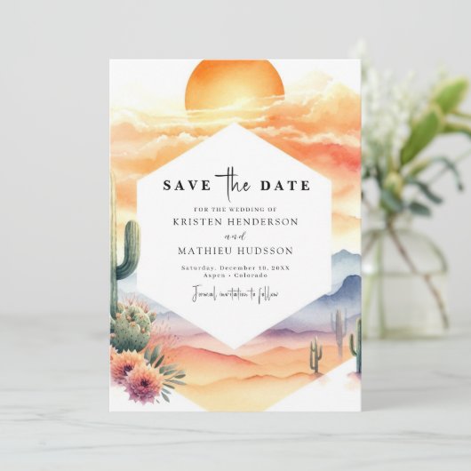 Minimale grillige cactus bruiloft save the date (Staand voorkant)