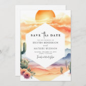 Minimale grillige cactus bruiloft save the date (Voorkant / Achterkant)