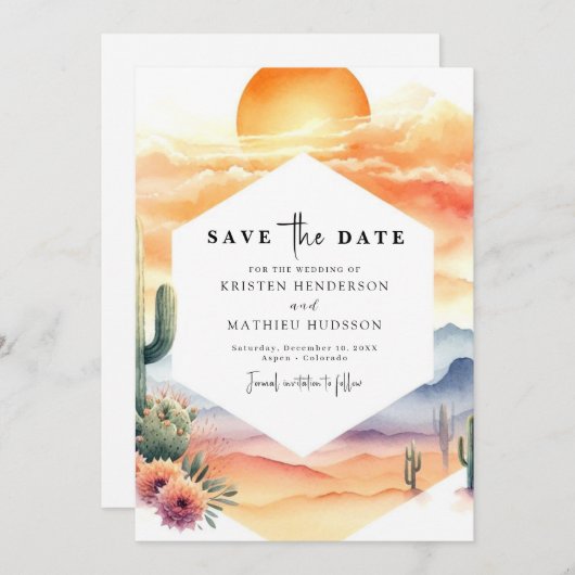 Minimale grillige cactus bruiloft save the date (Voorkant / Achterkant)