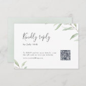 Minimale groen botanische rustieke bruiloft QR-cod RSVP Kaartje (Voorkant / Achterkant)