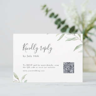 Minimale groen botanische rustieke bruiloft QR-cod RSVP Kaartje