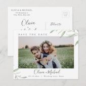 Minimale groen foto bruiloft bespaar de datum briefkaart (Voorkant / Achterkant)