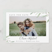 Minimale groen foto bruiloft bespaar de datum kaart (Voorkant / Achterkant)