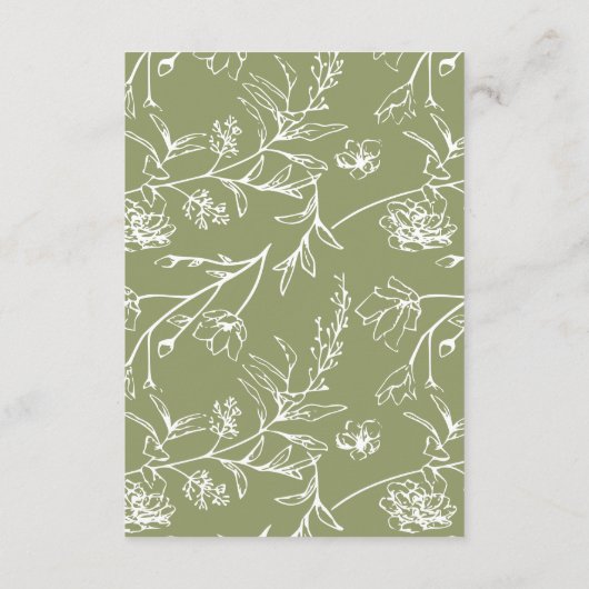 Minimale groen mos groen bloemenbruiloft details informatiekaartje (Achterkant)
