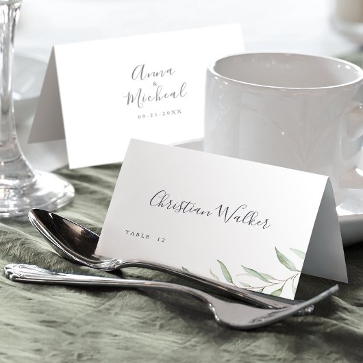 Minimale groen rustieke bruiloft Place Card Kaart