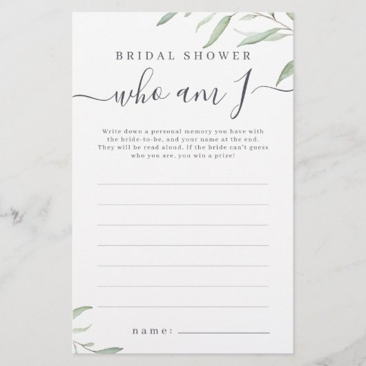 Minimale groen wie ben ik bruidsfeest spel (Voorkant)