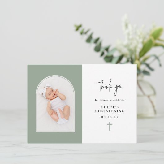 Minimale groene arcering met elegant Sage Foto Chr Bedankkaart (Staand voorkant)