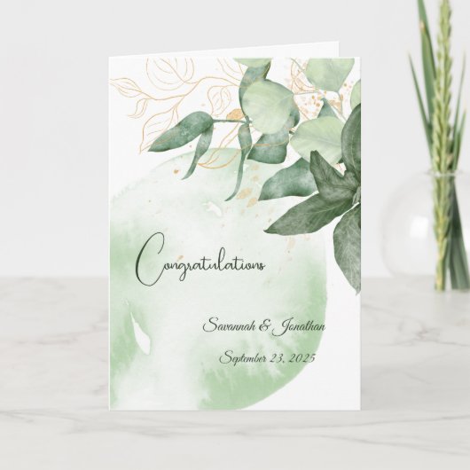 Minimale groene bladeren Gepersonaliseerde bruilof Kaart (Voorkant)