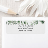 Minimale groene bladeren moderne witte bruiloft etiket (Insitu)