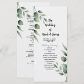 Minimale groene bladeren moderne witte bruiloft programmakaart (Voorkant / Achterkant)