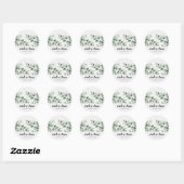 Minimale groene bladeren moderne witte bruiloft ronde sticker (Vel)