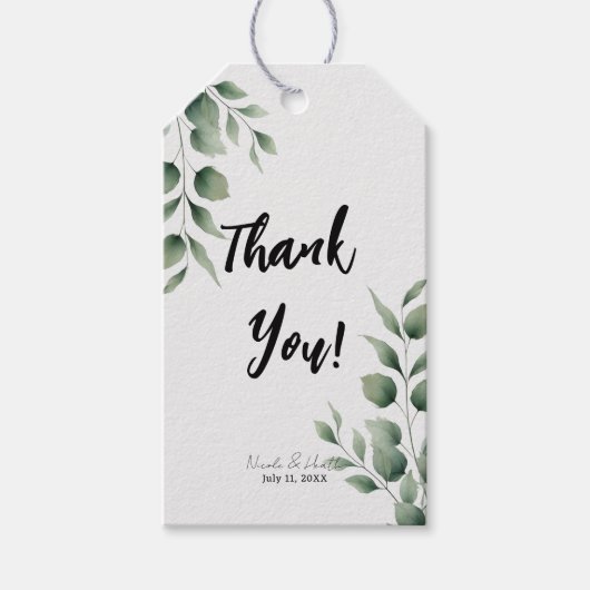 Minimale groene bladeren moderne witte trouw cadeaulabel (Voorkant)