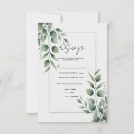 Minimale groene bladeren moderne witte trouw-RSvp RSVP Kaartje