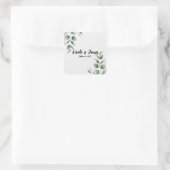 Minimale groene bladeren moderne witte trouw vierkante sticker (Tas)