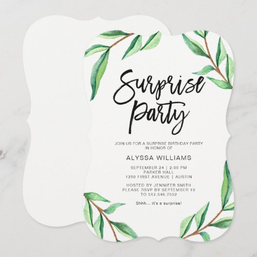 Minimale groene bladeren op White Surprise Party Kaart (Voorkant / Achterkant)