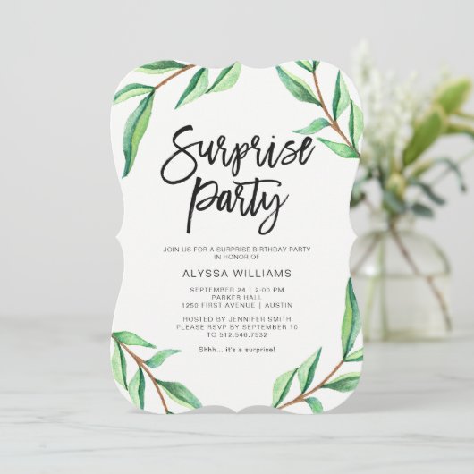 Minimale groene bladeren op White Surprise Party Kaart (Staand voorkant)