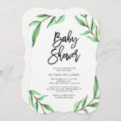 Minimale groene bladeren op wit Baby shower Kaart (Voorkant / Achterkant)
