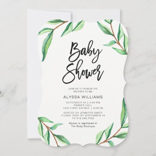Minimale groene bladeren op wit Baby shower Kaart (Voorkant)