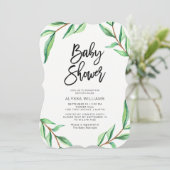 Minimale groene bladeren op wit Baby shower Kaart (Staand voorkant)