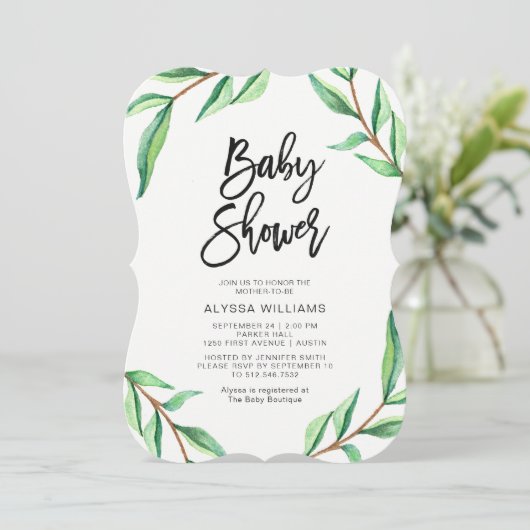 Minimale groene bladeren op wit Baby shower Kaart (Staand voorkant)