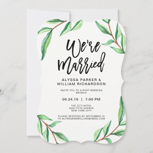 Minimale groene bladeren op wit | We zijn getrouwd Kaart (Voorkant)