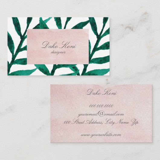 Minimale groene bladeren visitekaartje (Voorkant / Achterkant)