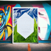 Minimale groene blauwe hemel Abstracte bruiloft Folie Uitnodiging