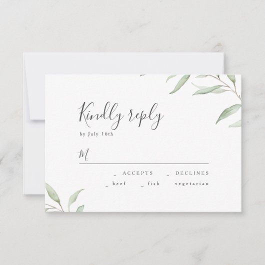 Minimale groene botanische rustige bruiloft RSVP (Voorkant)