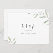 Minimale groene botanische rustige bruiloft RSVP Uitnodiging Briefkaart (Voorkant / Achterkant)