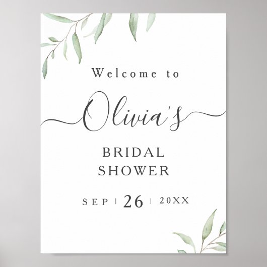 Minimale groene bruidsshower welkomstbord poster (Voorkant)