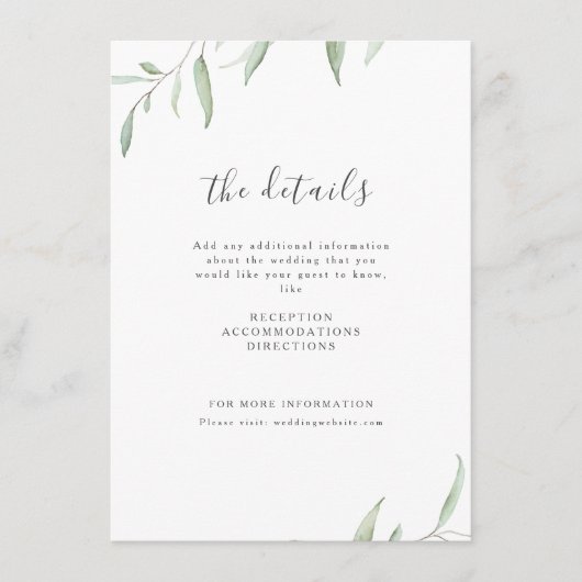 Minimale groene eenvoudige botanische bruiloft informatiekaartje (Voorkant)