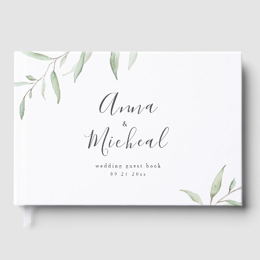 Minimale groene eenvoudige kalligrafie bruiloft gastenboek (Voorkant)