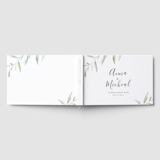 Minimale groene eenvoudige kalligrafie bruiloft gastenboek (Volledig)
