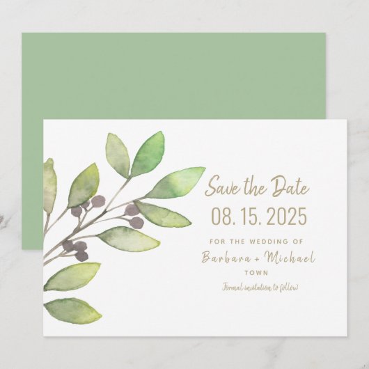 Minimale groene eenvoudige kalligrafie bruiloft save the date (Voorkant / Achterkant)