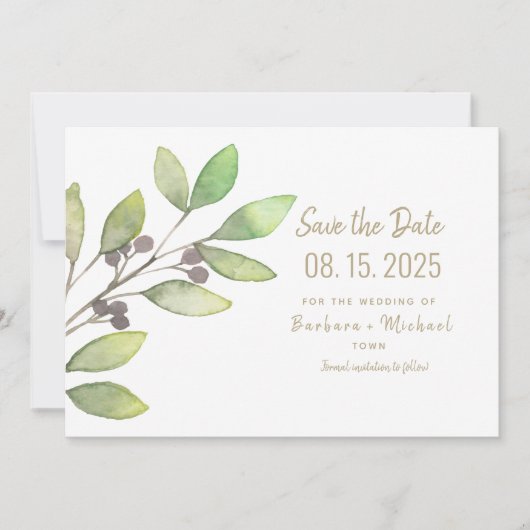 Minimale groene eenvoudige kalligrafie save the date (Voorkant)