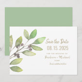 Minimale groene eenvoudige kalligrafie save the date (Voorkant / Achterkant)