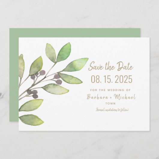 Minimale groene eenvoudige kalligrafie save the date (Voorkant / Achterkant)