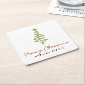 Minimale groene en rode kerstboomfamilie kartonnen onderzetters (Schuin)