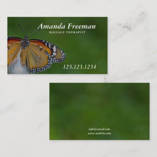 Minimale groene en witte vlindermassagetherapie visitekaartje (Voorkant / Achterkant)