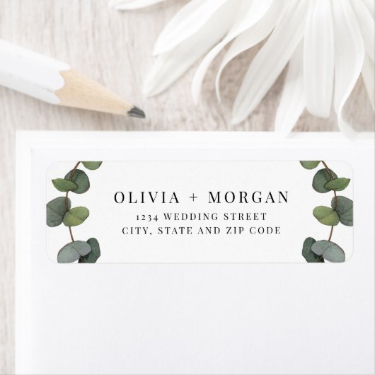 Minimale groene Eucalyptus Botanical Wedding Etiket (Insitu)