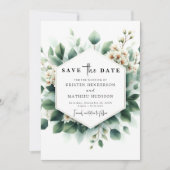 Minimale groene Eucalyptus digitale bruiloft Save The Date (Voorkant)