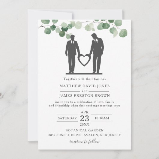 Minimale groene Eucalyptus Gay Wedding Grooms Kaart (Voorkant)