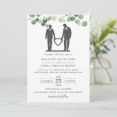 Minimale groene Eucalyptus Gay Wedding Grooms Kaart (Staand voorkant)