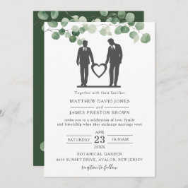 Minimale groene Eucalyptus Gay Wedding Grooms Kaart